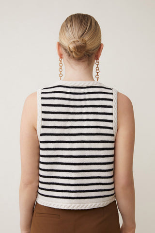 Suncoo Stripe Knitted Waistcoat Ivory Black Gabino - MMJs Fashion