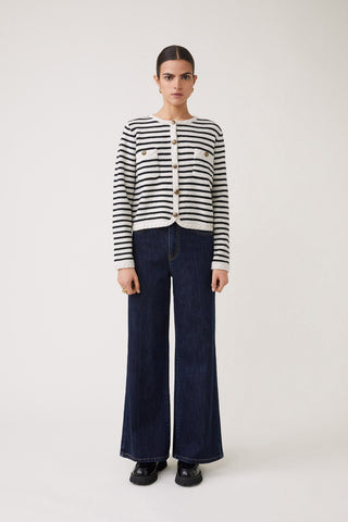 Suncoo Striped Cardigan Ivory Black Gabriel - MMJs Fashion