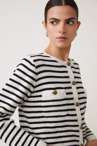 Suncoo Striped Cardigan Ivory Black Gabriel - MMJs Fashion