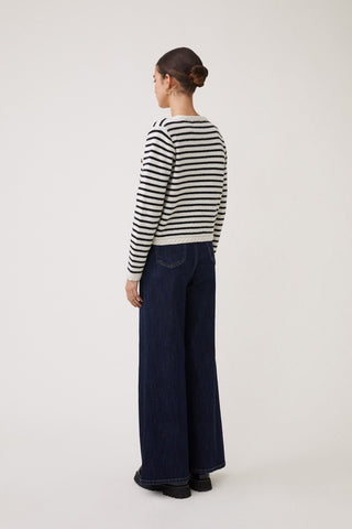Suncoo Striped Cardigan Ivory Black Gabriel - MMJs Fashion