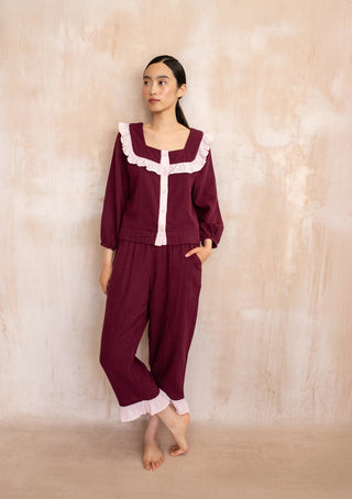 TBCo Cotton Ruffle Pyjamas Burgundy - MMJs Fashion