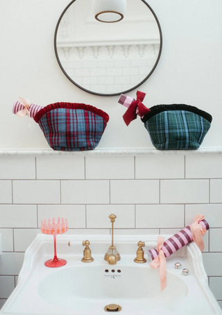 TBCo Cotton Tartan Wash Bag Navy Red - MMJs Fashion