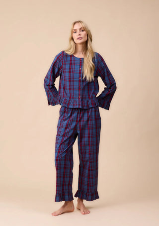 TBCo Cropped Cotton Tartan Pyjamas Navy Red - MMJs Fashion