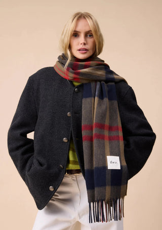 TBCo Lambswool Oversized Scarf Modern Tartan Green Blue - MMJs Fashion