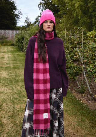 TBCo Lambswool Skinny Scarf Gingham Pink Burgundy - MMJs Fashion