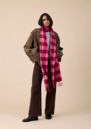 TBCo Lambswool Skinny Scarf Gingham Pink Burgundy - MMJs Fashion
