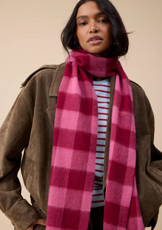 TBCo Lambswool Skinny Scarf Gingham Pink Burgundy - MMJs Fashion