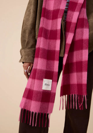 TBCo Lambswool Skinny Scarf Gingham Pink Burgundy - MMJs Fashion