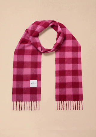 TBCo Lambswool Skinny Scarf Gingham Pink Burgundy - MMJs Fashion