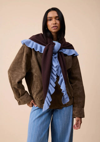 TBCo Large Merino Wool Triangle Scarf Brown Ruffle - MMJs Fashion