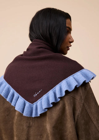 TBCo Large Merino Wool Triangle Scarf Brown Ruffle - MMJs Fashion