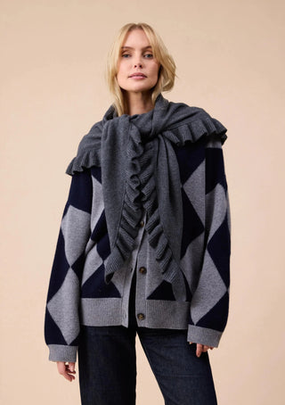 TBCo Large Merino Wool Triangle Scarf Grey Ruffle - MMJs Fashion