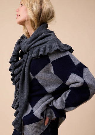 TBCo Large Merino Wool Triangle Scarf Grey Ruffle - MMJs Fashion