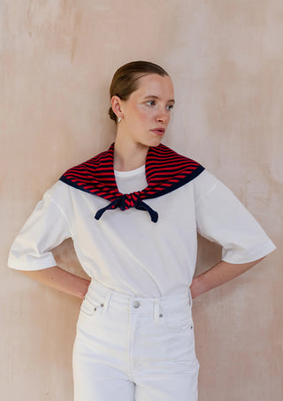 TBCo Merino Triangle Scarf in Navy & Red Stripe - MMJs Fashion