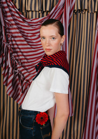 TBCo Merino Triangle Scarf in Navy & Red Stripe - MMJs Fashion