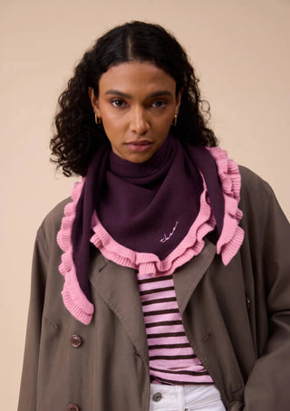 TBCo Merino Wool Triangle Scarf Fig Double Ruffle - MMJs Fashion