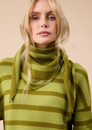 TBCo Merino Wool Triangle Scarf Green Stripe - MMJs Fashion