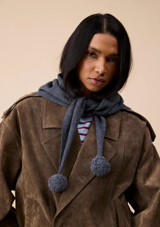TBCo Merino Wool Triangle Scarf Grey Pompom - MMJs Fashion