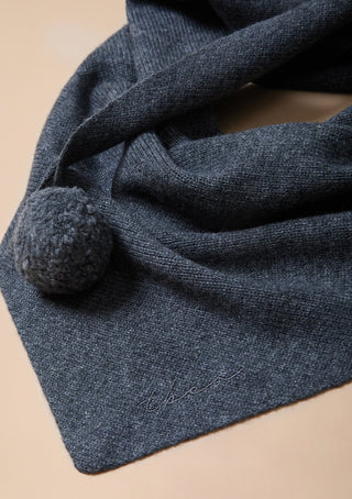 TBCo Merino Wool Triangle Scarf Grey Pompom - MMJs Fashion