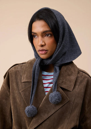TBCo Merino Wool Triangle Scarf Grey Pompom - MMJs Fashion