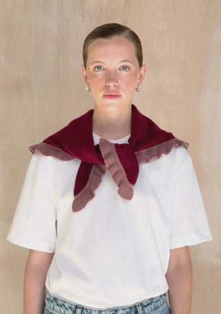 TBCo Merino Wool Triangle Scarf in Burgundy Ruffle - MMJs Fashion