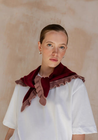 TBCo Merino Wool Triangle Scarf in Burgundy Ruffle - MMJs Fashion