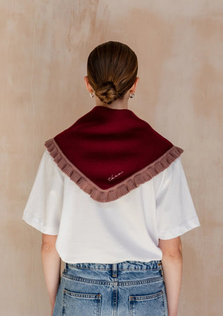 TBCo Merino Wool Triangle Scarf in Burgundy Ruffle - MMJs Fashion