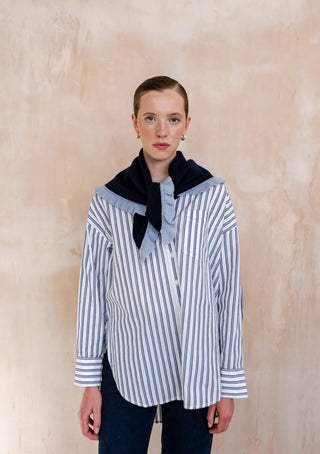 TBCo Merino Wool Triangle Scarf in Navy Ruffle - MMJs Fashion