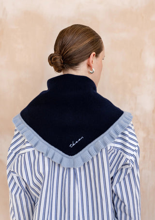 TBCo Merino Wool Triangle Scarf in Navy Ruffle - MMJs Fashion