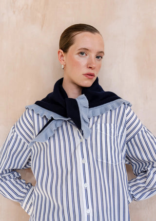 TBCo Merino Wool Triangle Scarf in Navy Ruffle - MMJs Fashion