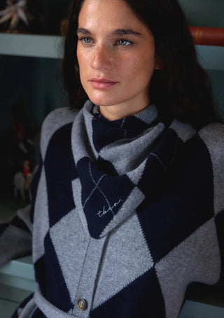 TBCo Merino Wool Triangle Scarf Navy Argyle - MMJs Fashion