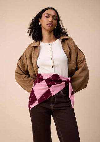 TBCo Merino Wool Triangle Scarf Pink Argyle - MMJs Fashion