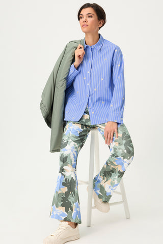 Olsen Striped Embellished Blouse Blue - MMJs Fashion