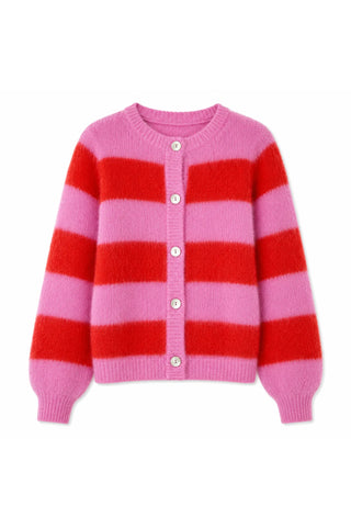 TWNS Striped Cardigan Bubblegum Pink Fire Red Timea