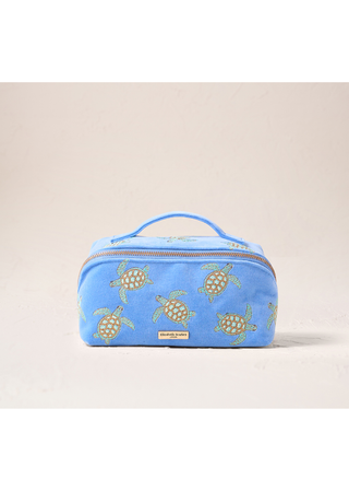Elizabeth Scarlett Turtle Conservation Velvet Open Flat Makeup Bag Blue