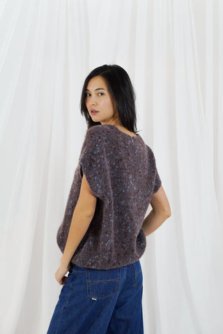 TWNS Fluffy Sleeveless Jumper Burgundy Blue Madelina - MMJs Fashion