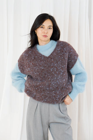 TWNS Fluffy Sleeveless Jumper Burgundy Blue Madelina - MMJs Fashion