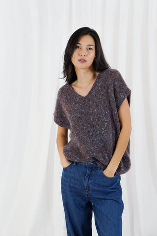 TWNS Fluffy Sleeveless Jumper Burgundy Blue Madelina - MMJs Fashion