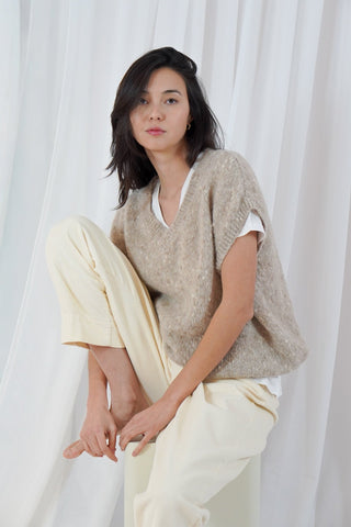 TWNS Fluffy Sleeveless Jumper Mottled Beige Madelina - MMJs Fashion