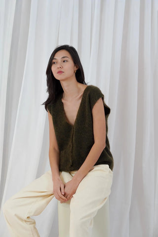 TWNS Sleeveless Buttoned Cardigan Military Green Castlerock - MMJs Fashion