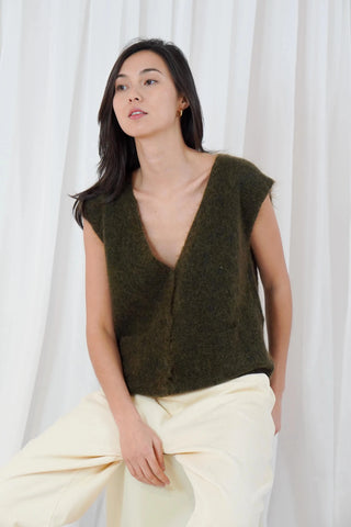 TWNS Sleeveless Buttoned Cardigan Military Green Castlerock - MMJs Fashion