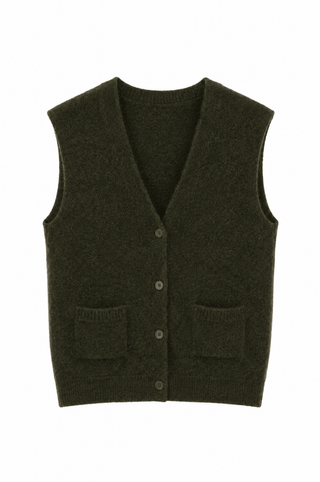 TWNS Sleeveless Buttoned Cardigan Military Green Castlerock - MMJs Fashion