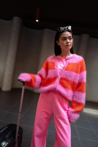 TWNS Striped Cardigan Bubblegum Pink Fire Red Timea - MMJs Fashion