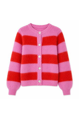 TWNS Striped Cardigan Bubblegum Pink Fire Red Timea - MMJs Fashion