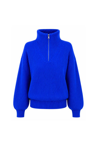 TWNS Zipped Trucker Neck Jumper Electric Blue Breckenridge - MMJs Fashion