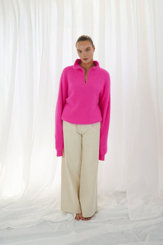 TWNS Zipped Trucker Neck Jumper Neon Pink Breckenridge - MMJs Fashion