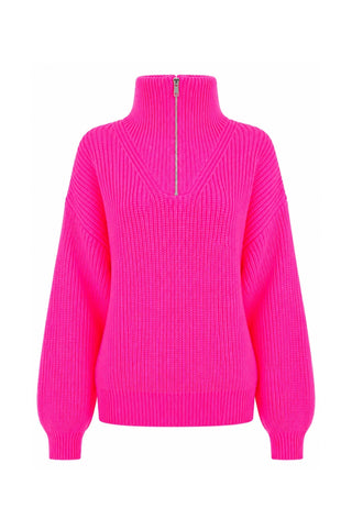 TWNS Zipped Trucker Neck Jumper Neon Pink Breckenridge - MMJs Fashion