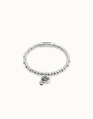UNOde50 Silver Beaded Bracelet With Black Crystal Heart - MMJs Fashion