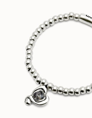 UNOde50 Silver Beaded Bracelet With Black Crystal Heart - MMJs Fashion