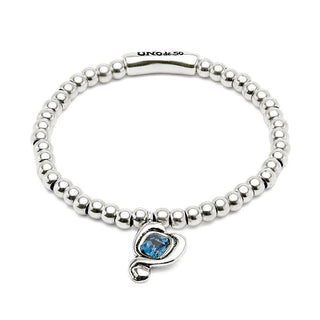 UNOde50 Silver Beaded Bracelet With Blue Crystal Heart - MMJs Fashion